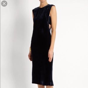 Navy velvet cutout midlength dress